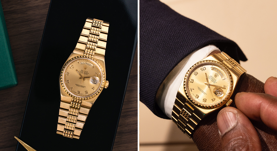  Vintage Rolex in 18k gold, which you can find for sale on lepage.fr..